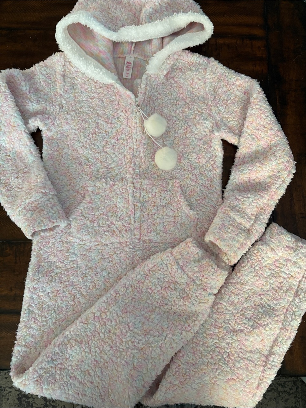 Justice Plush Hooded Pajama Set in Pastel Pink Multi